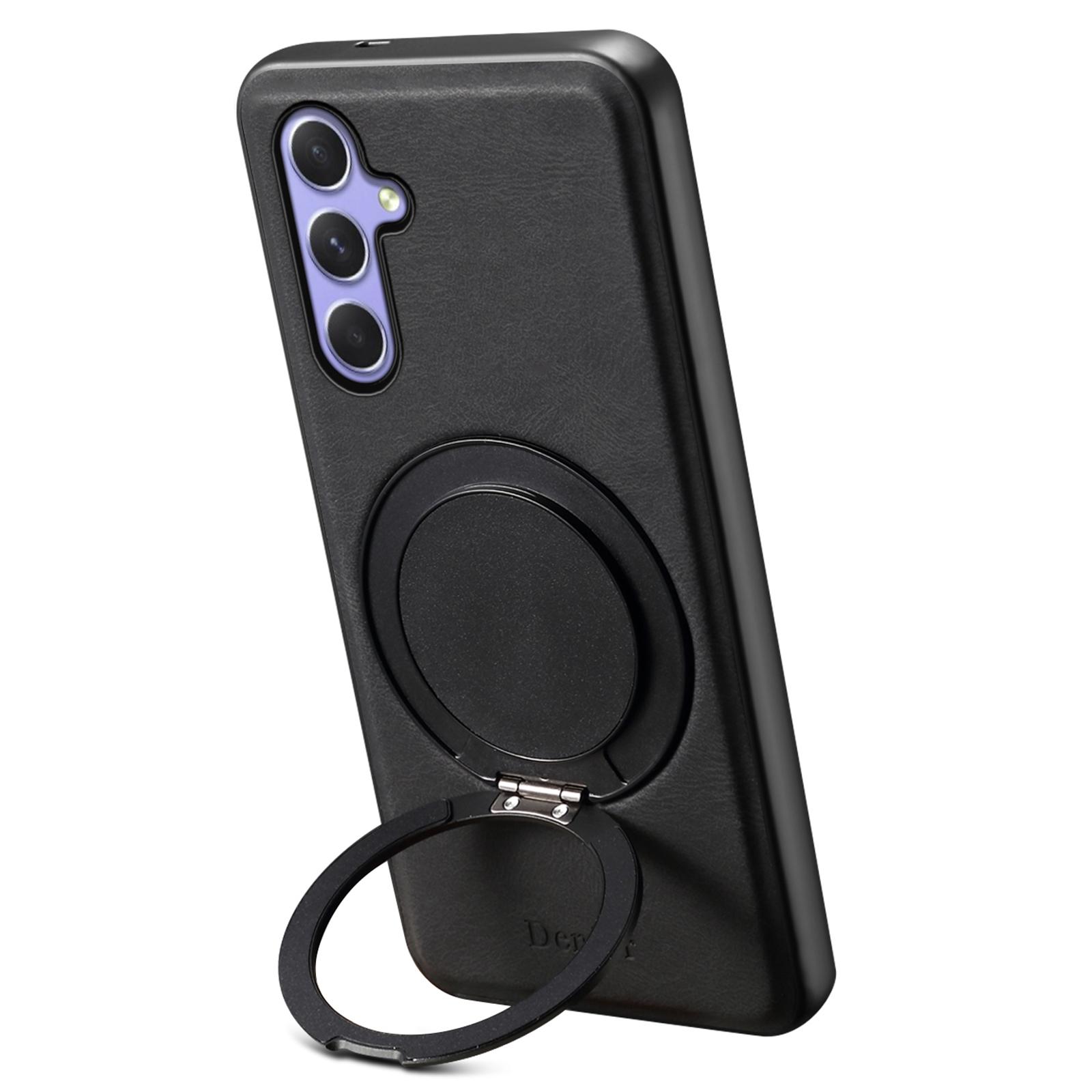 

DENIOR A14 For Samsung Galaxy A55 5G Magnetic Case Rotary Kickstand Leather PC TPU Phone Cover Brown