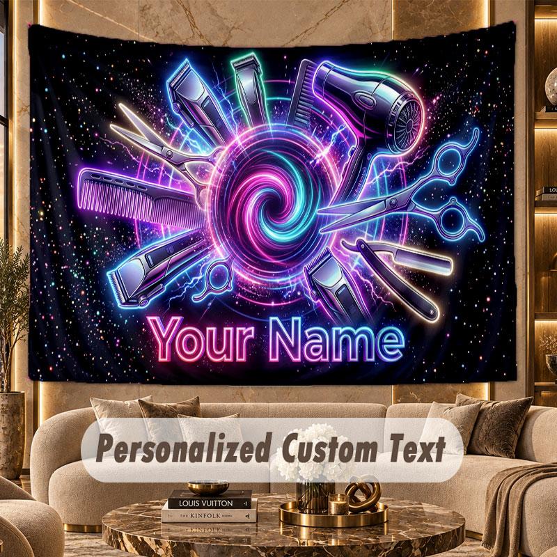 Barber Salon (149) Theme Personalized Tapestry Custom Name Text Wall Hanging Tapestry Home Background Decoration