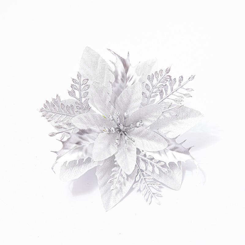 Třpytivé umělé vánoční květinové ozdoby na stromek a k dekoraci věnce