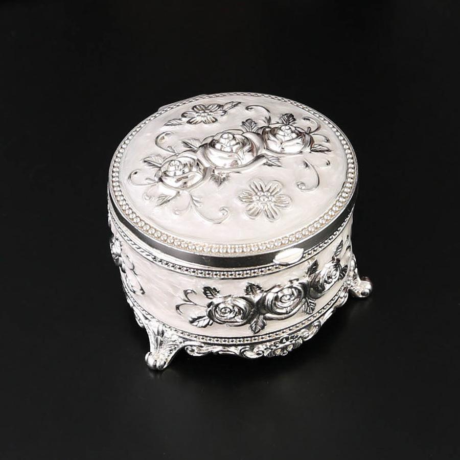 Creative retro light luxury jewelry box exquisite flower round jewelry box fashion sense necklace jewelry storage box colore bianco argento