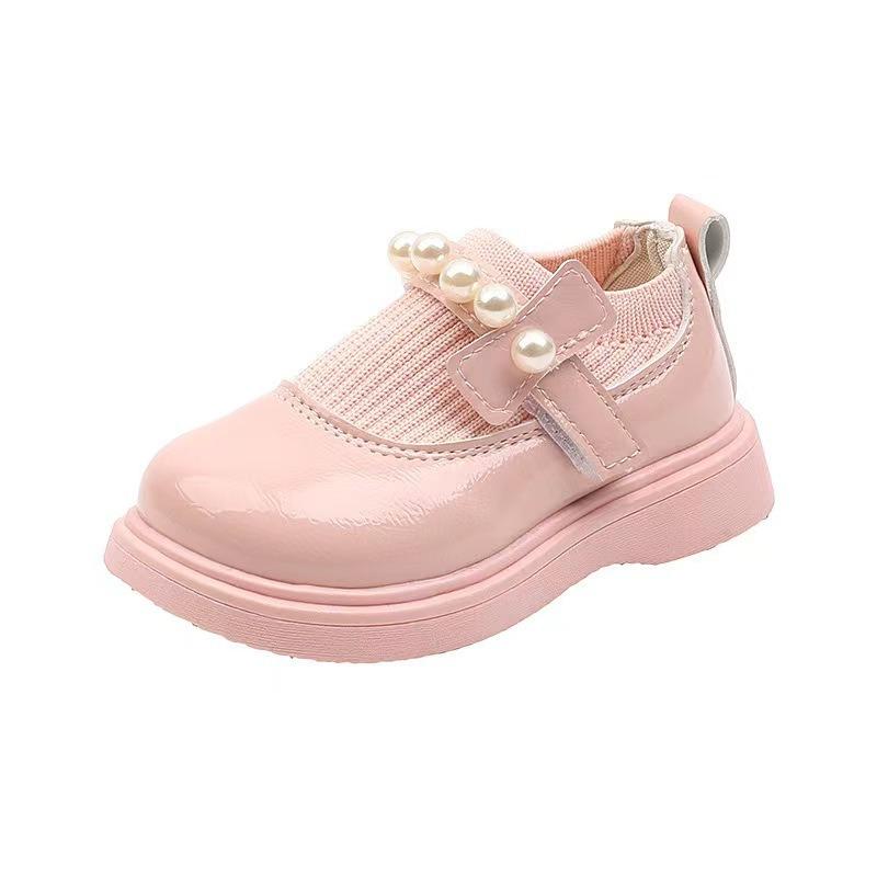 Little Girls Fashion Princess Pearl Leather Casual Low Top Flat Shoes
