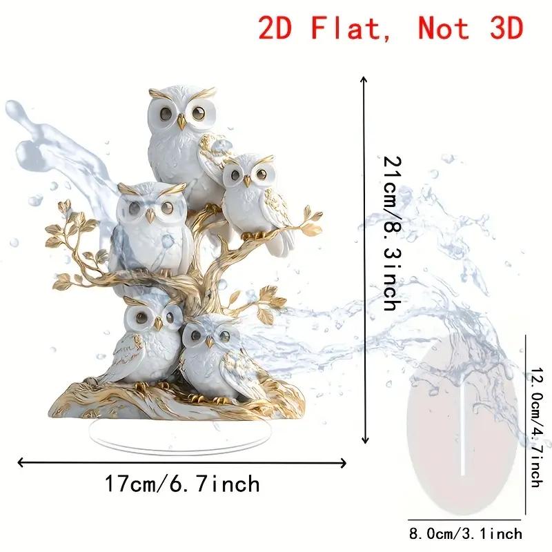 

1 шт. Статуэтки семьи сов 2D плоская акриловая фигурка для дома, офиса, кафе, комнаты, студии, витрины, настольное украшение, набор для декора рабочего стола