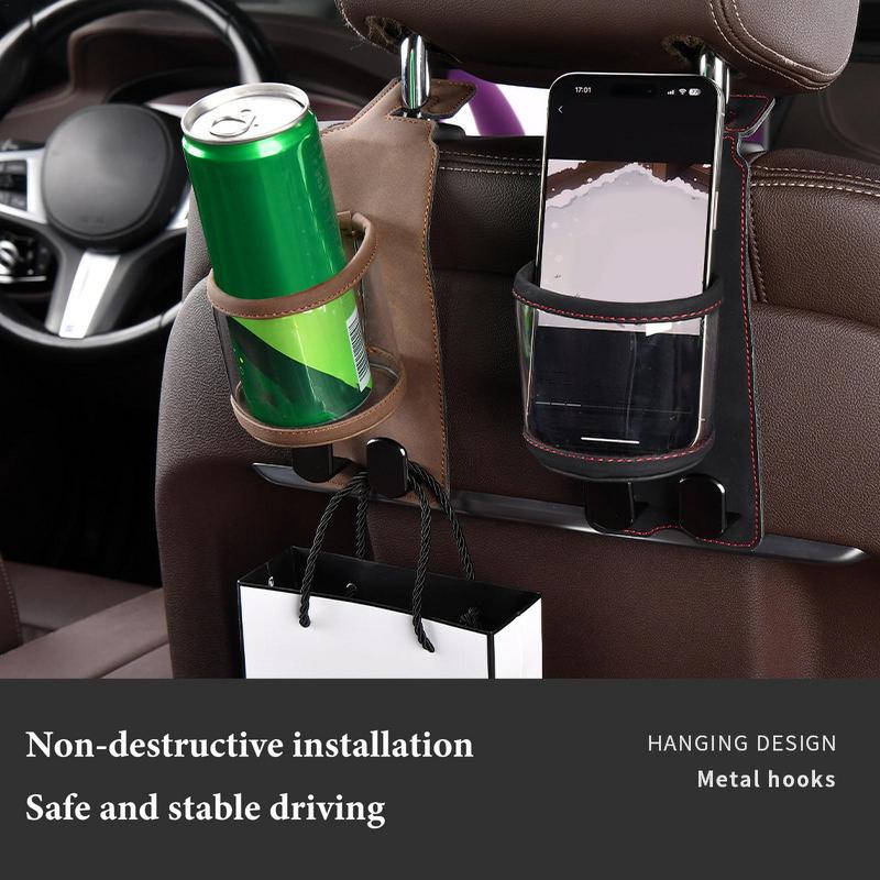 Headrest Cup Holder For Back Seat Black Rear Seat Automotive Storage Box Black Seat Back Organizer With Headrest Hook