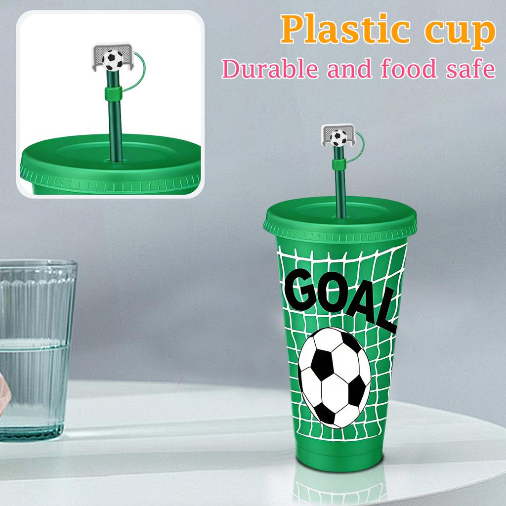 Large Capacity 710ml Single-Wall Plastic Cup With Soccer Pattern And Straw