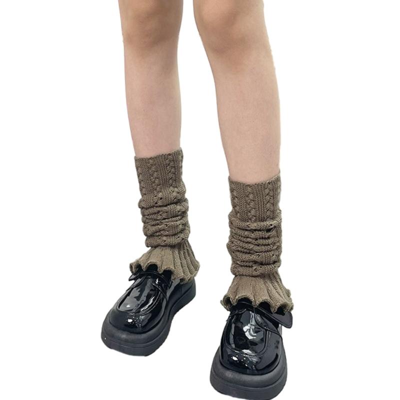 Womens Lolitas Knit Long Socks Ruffle Leg Warmers Harajuku Booties Socks Winter Warm Ankle Heap Socks