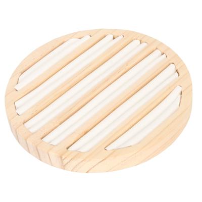Ring Tray Round 6 Slots Solid Wood Scratch Proof Multi Purpose Ring Earring Jewelry Organizer White