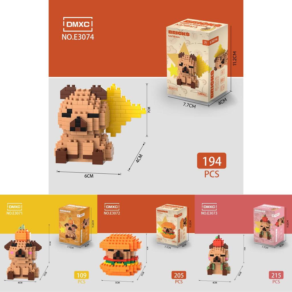 Capybara Burger Orange Bausatz mit ABS-Kunststoffteilen für Kinder DIY Kreativspielzeug