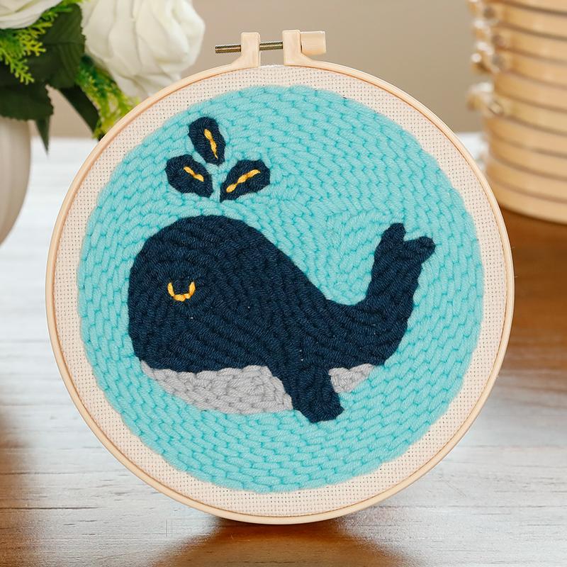 Russian DIY Punch Needle Embroidery Kit: Includes Yarn, Needle, Latch Hook, & Hoop for Knitting & Ornament Crafting