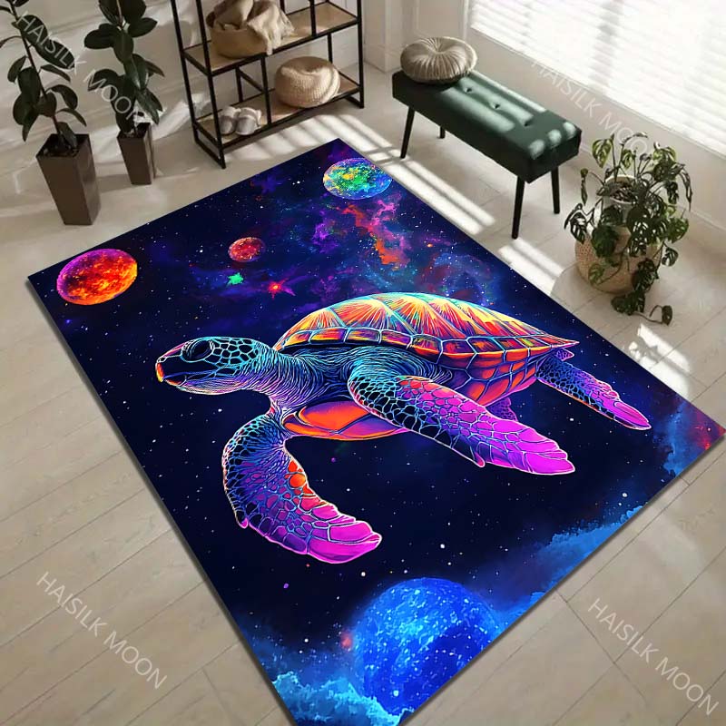Colorful turtle in space Print Carpet Rug for Living Room Bedroom Sofa Doormat Home Decor Non-slip Floor Mat