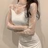 Autumn and Winter New Velvet Lace Shirt Women's Long-sleeved Turtleneck Slim-fitting and Thin Inner Bottoming Shirt Foreign-style Top