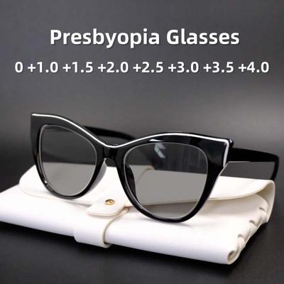 Damen Modische und Elegante Cat-Eye Alterssichtigkeit Sonnenbrille Neu Schwarze Graue Gläser UV-Beständige Brille Dioptrie Bis +4.0