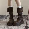 Skinny Brown Western Heightening Beauty Autumn and Winter Cowboy Boots Style Thick-soled Martin Boots Knight Boots Rad Travel