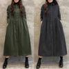 Women's Casual Retro Style Dress with Turn-down Collar and Long Sleeves