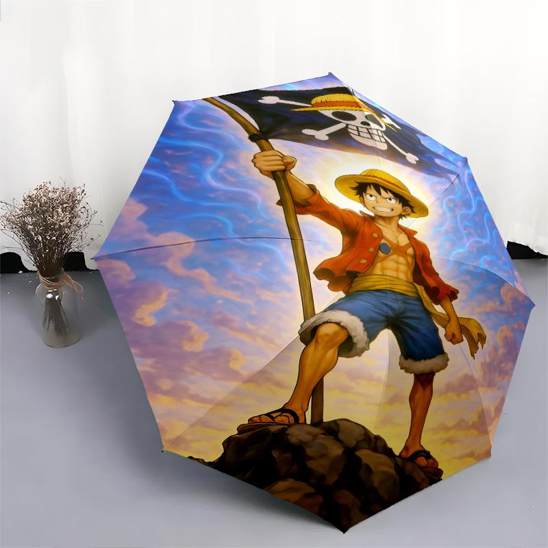 1 PC Automatic Folding Umbrella - Luffy D Pattern Portable Foldable Design With 8 Ribs Christmas Birthday Gifts