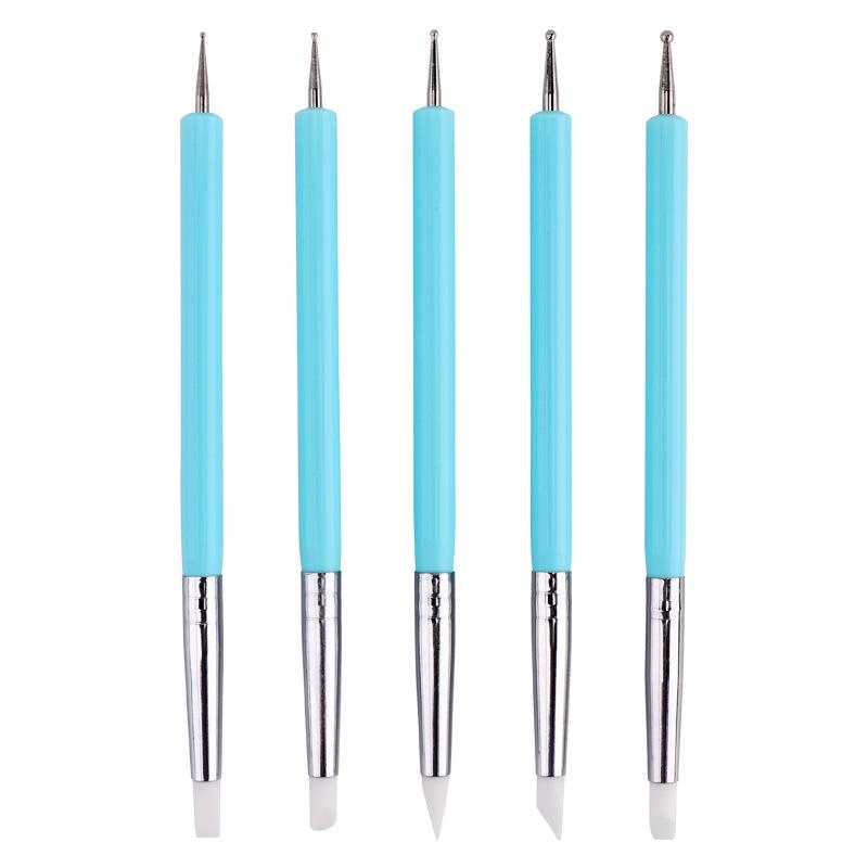 5-Piece Double-Ended Silicone Clay Tool Set - Rubber Point Pen for Polymer Clay Doll DIY