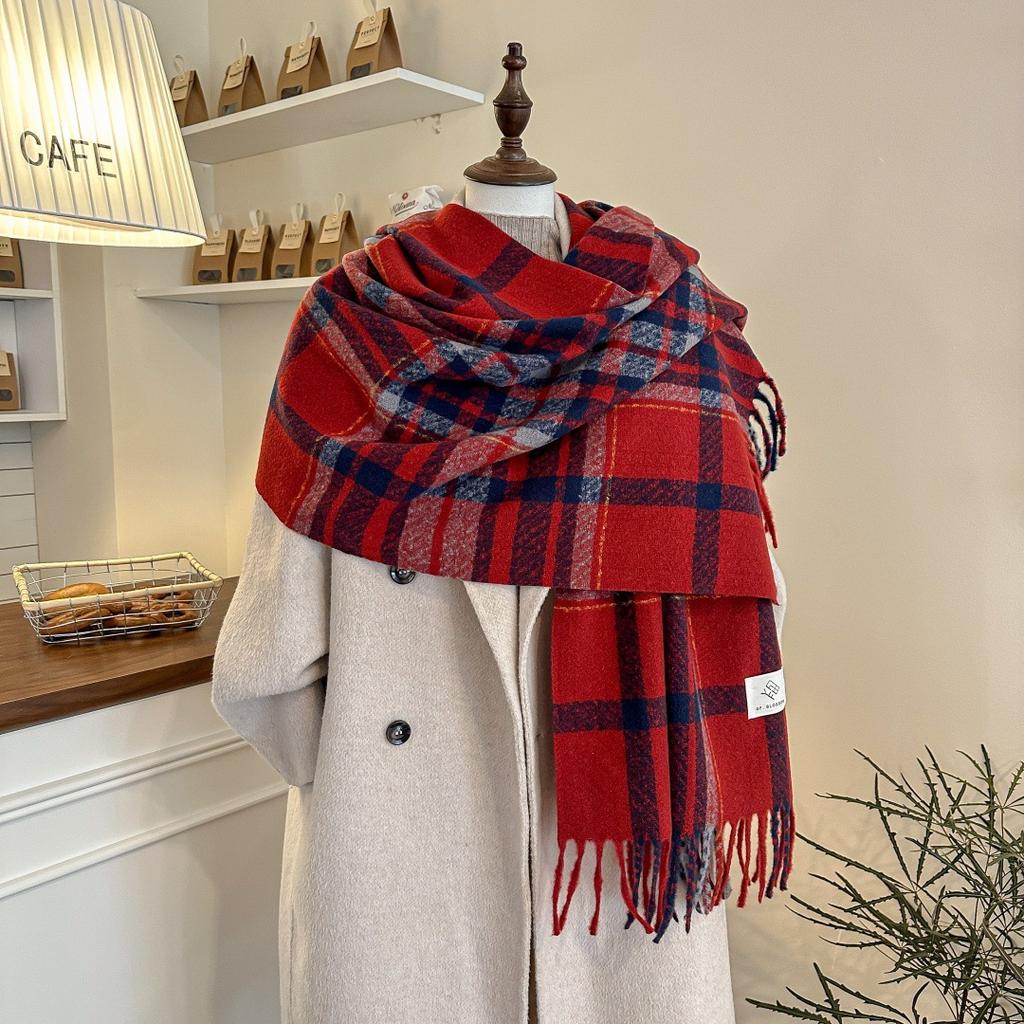 Retro plaid Japanese and Korean atmosphere plaid scarf women's plaid series contrasting color warm shawl student scarf