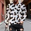 Spring and Autumn Round Neck 3D Dachshund Printed Top Fashionable Casual Long Sleeved Men's T-shirts