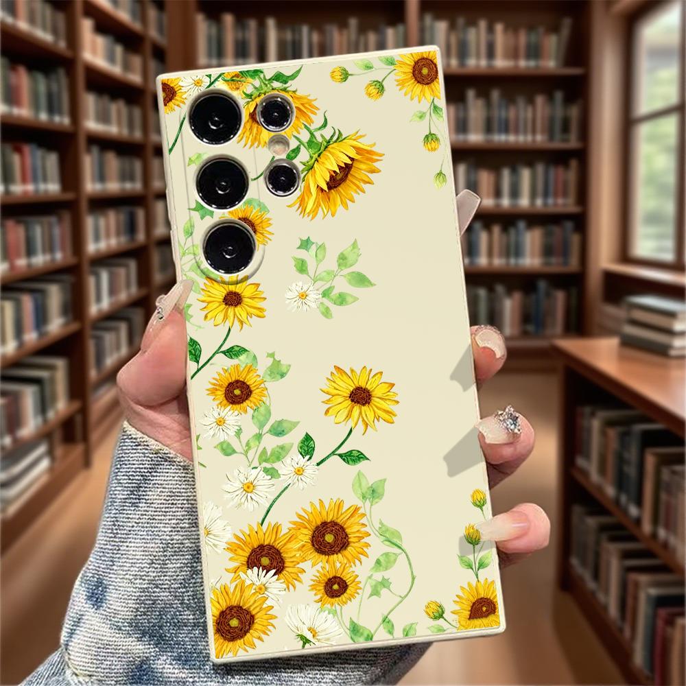 Watercolor Sunflower Pattern Slim Fit Phone Case Anti Scratch Drop Protection For Samsung Galaxy S26 S25 S24 Ultra FE A Series