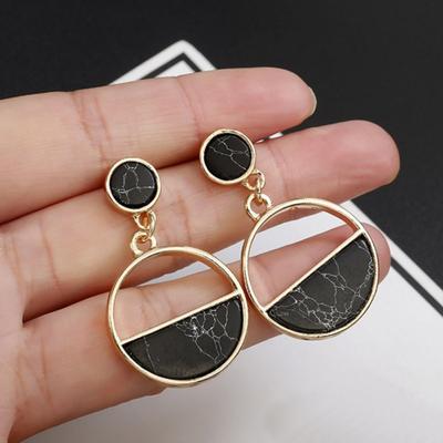 Women Marble Grain Round Geometric Dangle Ear Stud Earrings Jewelry Gift