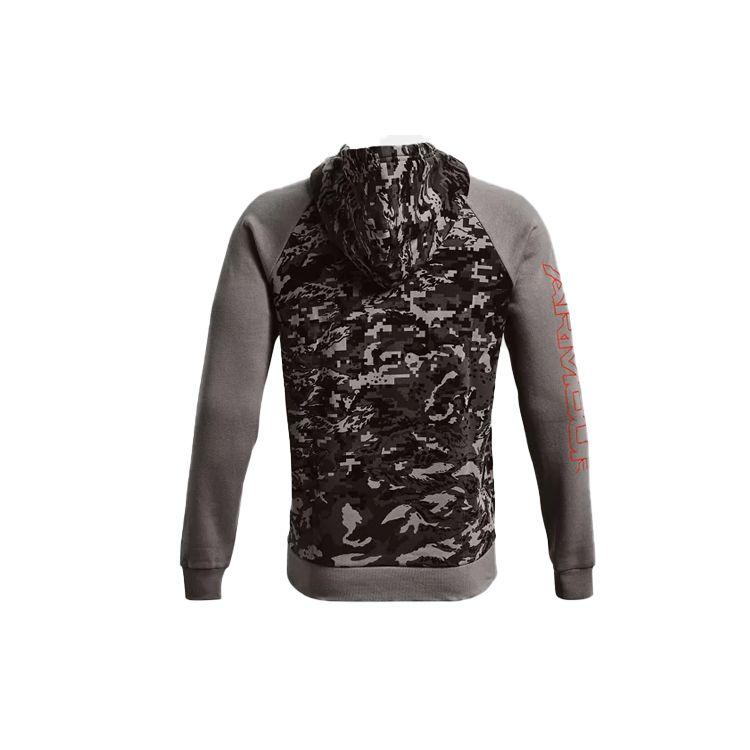 Under Armour Rival Camo Script Fleece Hoodie Men Tops Gray 1366308-066