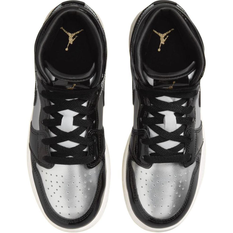 Air Jordan 1 Mid SE GS Black Metallic Silver Kids Sneakers Metallic-Gold Sail Pure-Platinum FZ3938-001