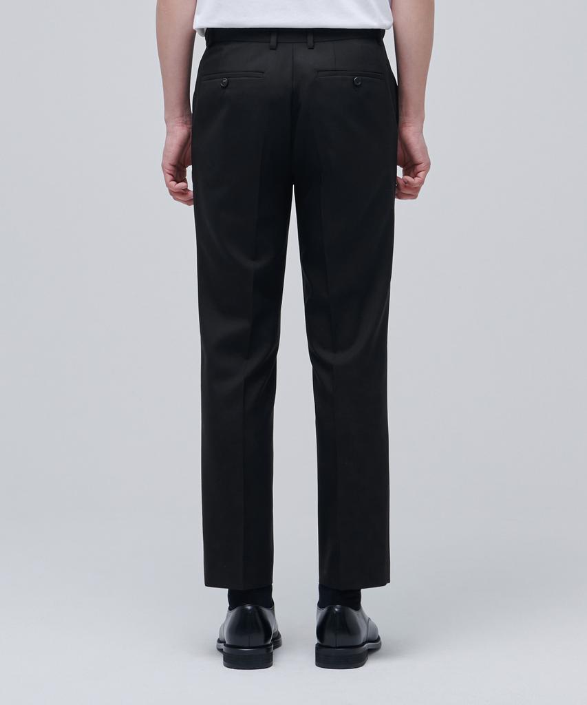 Musinsa Standard Wool Blend Relaxed Tapered Hidden Banding Crop Slacks [Black]