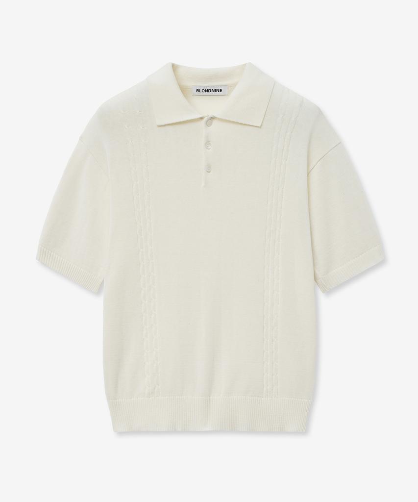 BLOND9 Soft Cable Collar Short Sleeve Knit_Ivory