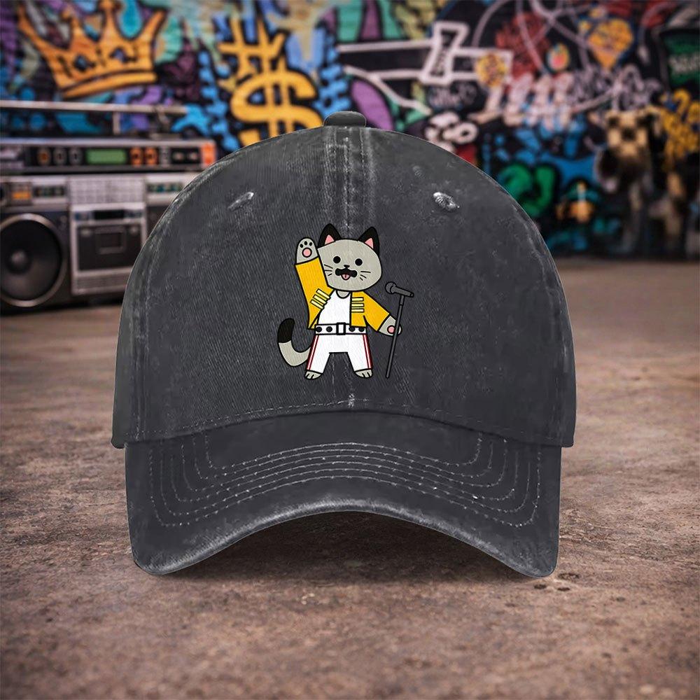 Freddy Mercury Cat Vintage Washed Baseball Cap Unisex Unisexs Duckbill Hat Fun Print Casual Gift Multiple Colors