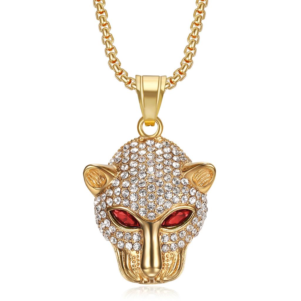 2026 Jewelry Inlaid with Zircon Men's Exquisite Jewelry Necklace Green Red Eyes Leopard Head Pendant Trendy Brand Jewelry Men's and Women's Necklace