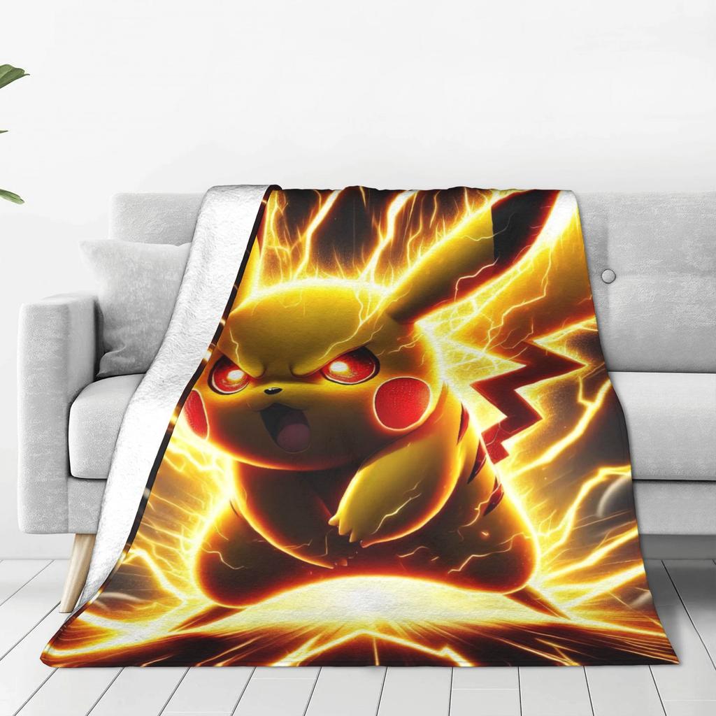 Pikachu Energy Transformation Flannel Blankets Winter  Super Warm Bedding Throws for Home Decor Novelty Bedspread Sofa Bed Cover