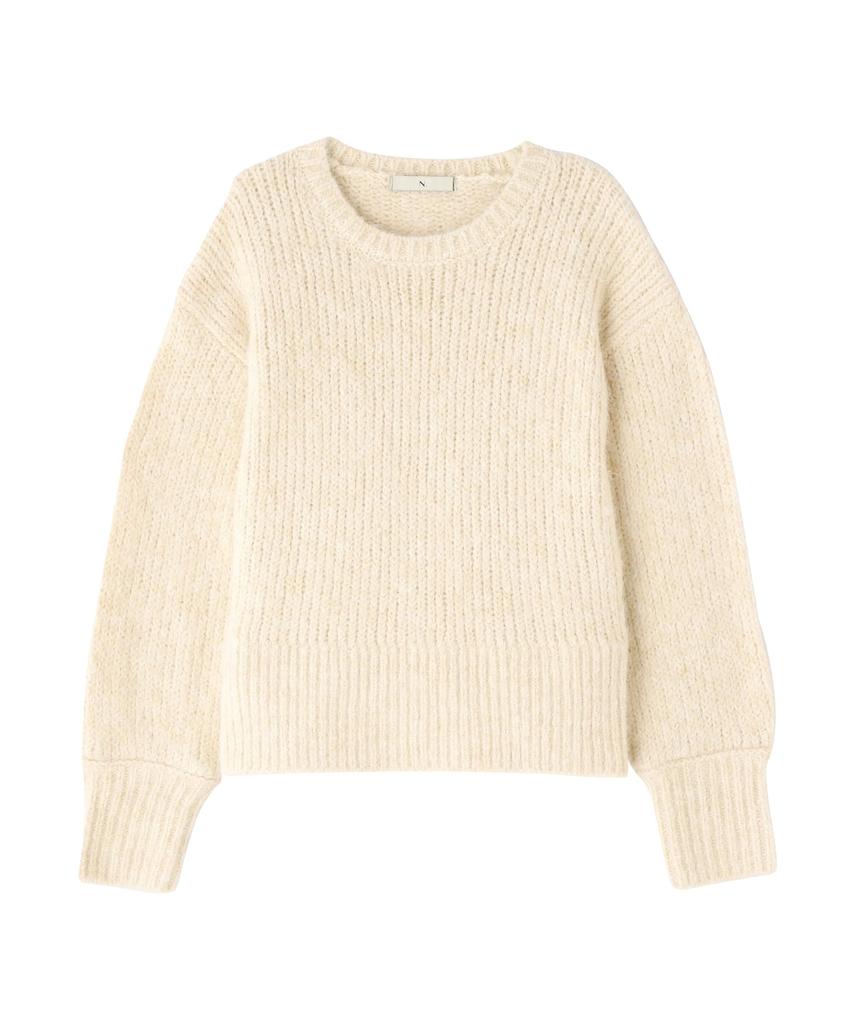 N Natural Beauty Feather Crew Neck Cream Basic Women's Sweater,