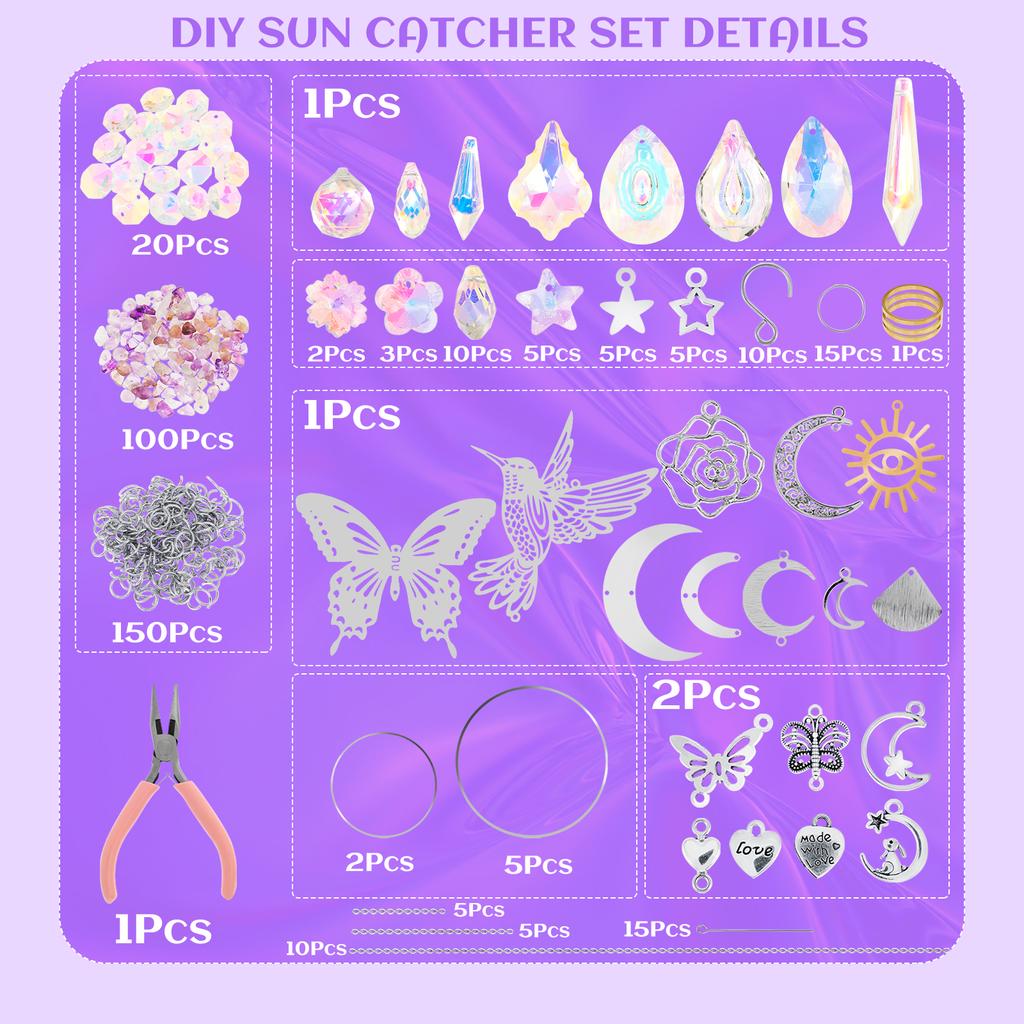 Hanging Crystal Pendant Garden DIY Suncatcher Kits Wind Chimes Rainbow Prism Crystal Chain Home Decorations Garden Sunny Catcher