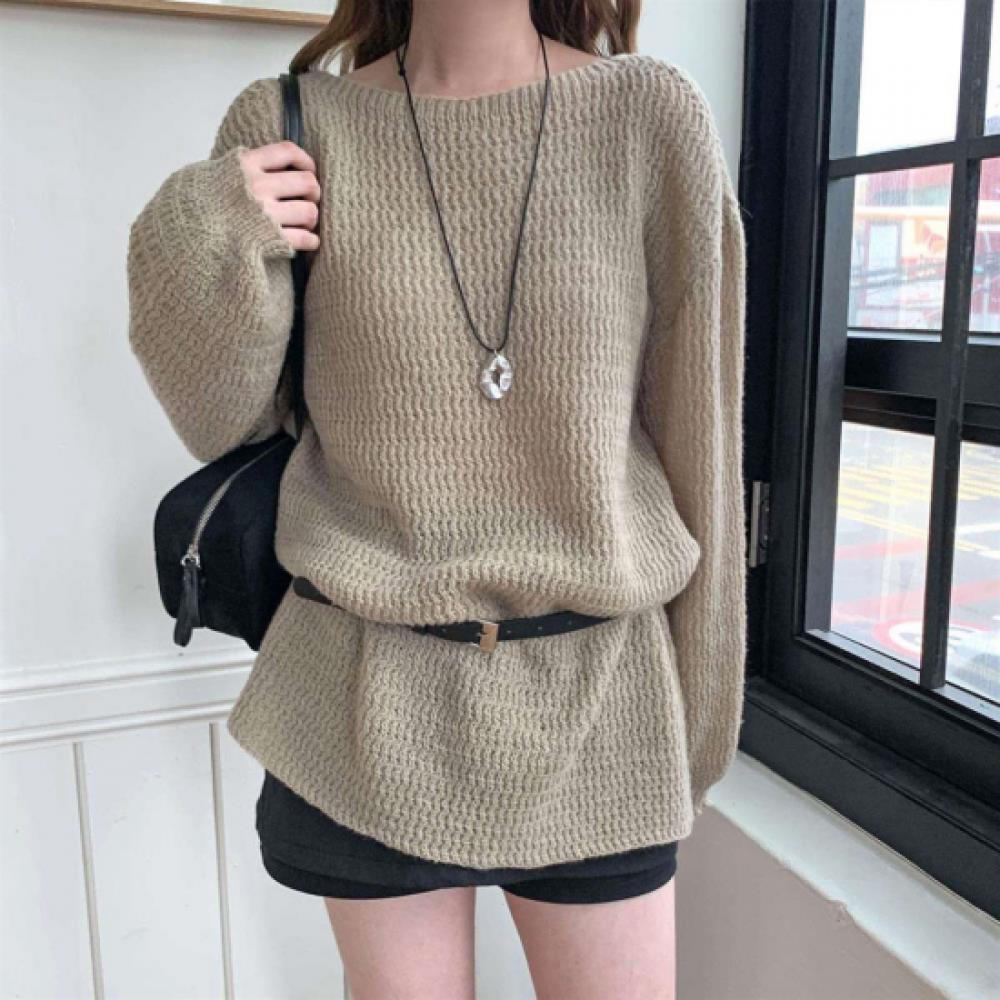 New Arrivals Open Run Women Casual Loose Fit Raglan Knit Belt Set