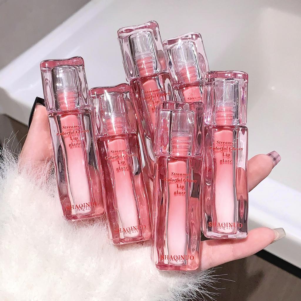 SHAQINUO Streamer Colorful Water Gloss Lip Glaze Mirror Water Gloss Moisturizing Lip Plumping Whitening