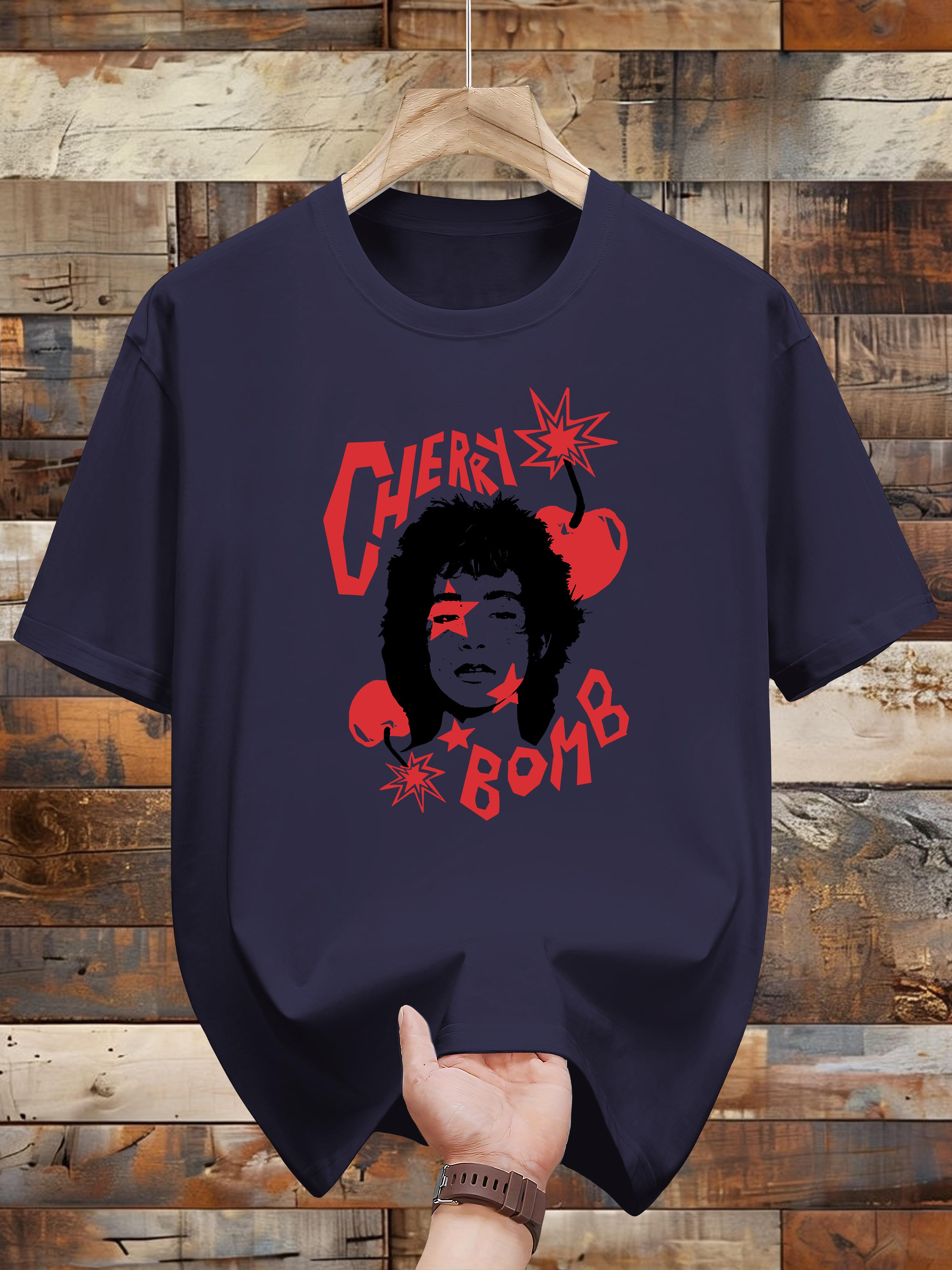 

Niuwang Selection 200g 100% Cotton Short Sleeve T-shirt - Black Casual Graphic Tee with Cherry Bomb Design XL