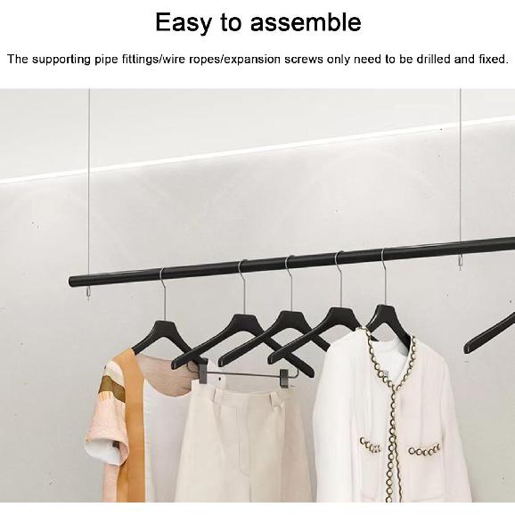 Height Adjustable Metal Clothing Hanging Racks,Commercial Wedding Dress Display Shelf Window Hanging Garment Rack, Ceiling Mount Clothes Storage