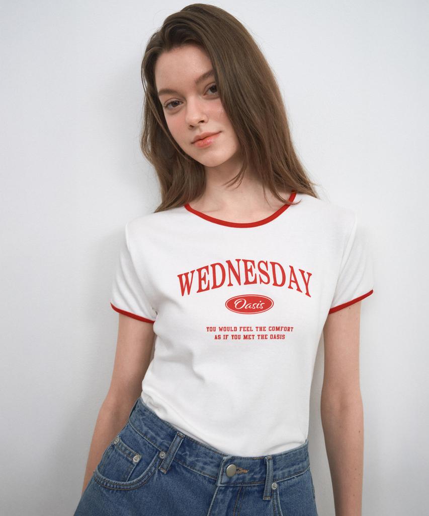 Wednesday Oasis For Woman Signature Ringer Short Sleeve T-Shirt_Ivory(W25-Tp30)