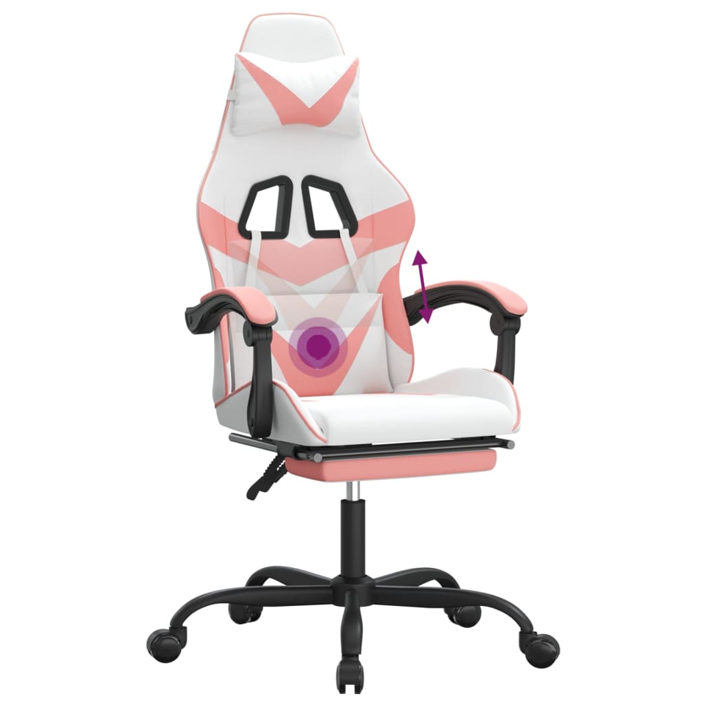 Gaming Chair with Footrest Swivel White & Pink PU Leather