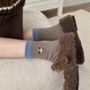 Maillard Mid-Tube Cartoon Double Needle Stack Socks Cute Embroidered Socks Trendy Coffee Color Warmth