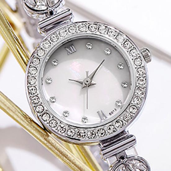 Ladies Rhinestone Bracelet Watch Luxury Quartz Watch Round Dial Elegant Wristwatch for Work Party Date