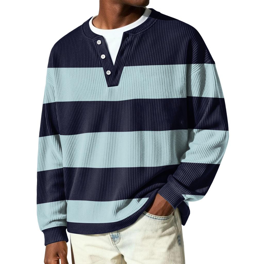 Herrknäppt tröja med lång ärm och ribbstickning