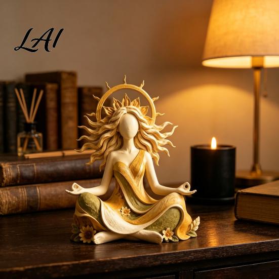 Rustic Interior Decorations Meditating Sun Goddess Resin Statue Yoga Spiritual Figurine Boho Zen Home Office Decor Style Desktop Ornament