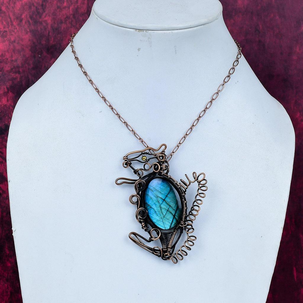 Labradorite Pendant Gemstone Pendant Handmade Copper Wire Wrapped Rabbit Pendant