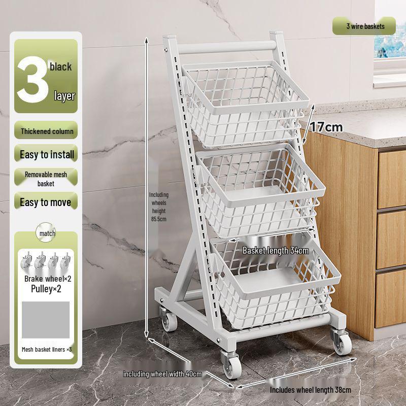 Estante de Armazenamento Multicamadas para Cozinha e Sala de Estar com Rodas para Legumes, Frutas, Louças e Lanches