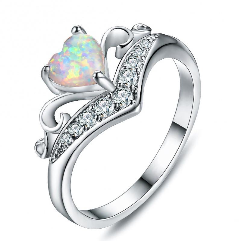 

Accessories Original Ring White Gold Heart Shape White Opal V Shape White Diamond Ring no. 5 белый
