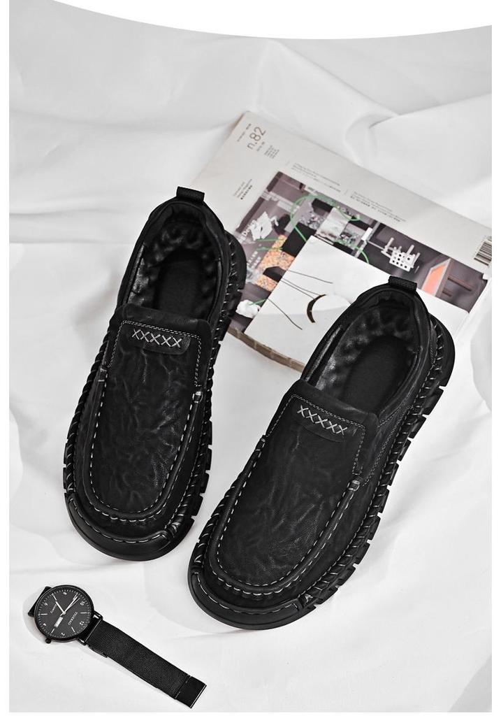 Men's Wide Slip-On Leather Shoes - Business Casual, Soft Sole, Large Sizes 45-46, Genuine Leather