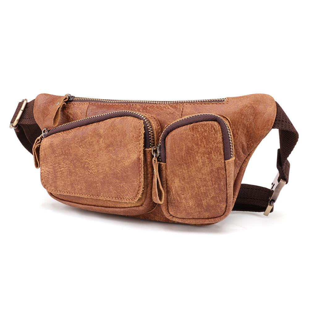 Multifunctional Leather Breast Bag First Layer Cowhide Men S Chest Bag Outdoor Riding Large Capacity Chest Men S Satchel