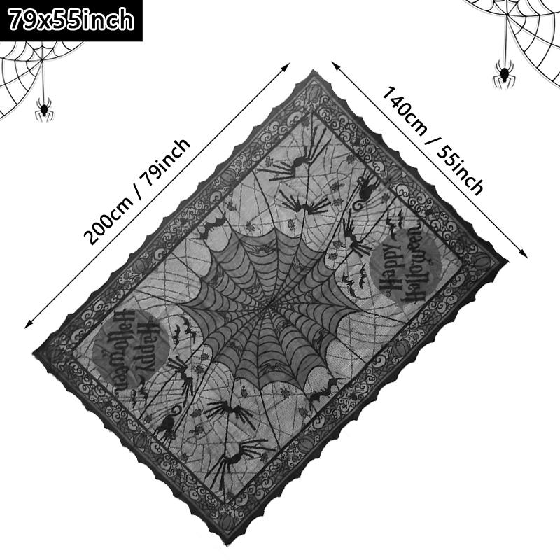1 Pcs of Halloween Lace Tablecloth Spider Web Skull Pattern Rectangular Shape for Party Decoration Haunted House Pumpkin Design