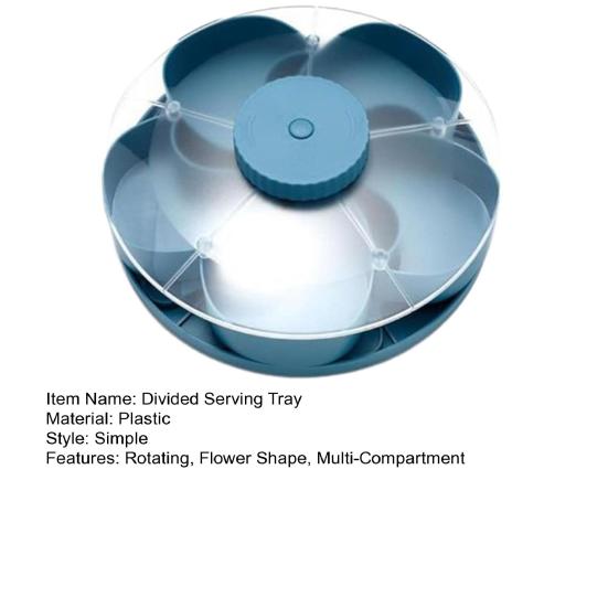 Rozdělený otočný servírovací tác na svačiny, dipy, párty předkrmy, otočný box na svačiny s víkem, tvar květu, více přihrádek, Susan