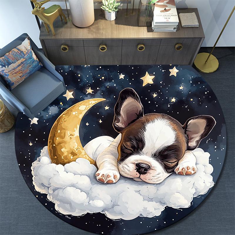 Sleeping French Bulldog Round Area Rug,Carpet Rug for Living Room Bedroom Sofa Playroom Decor,Non-slip Floor Mat